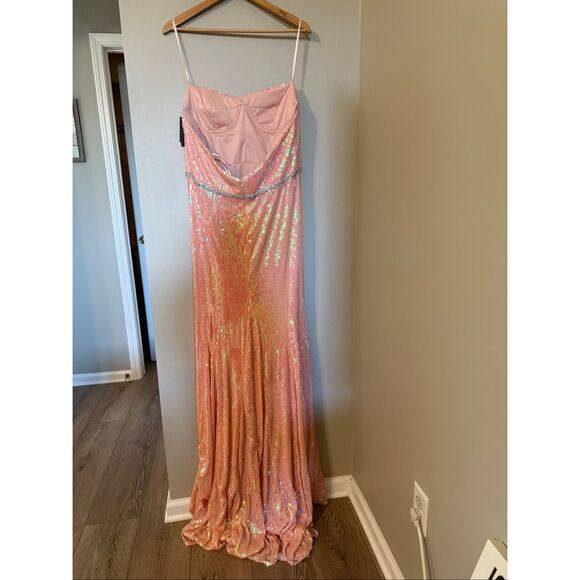 Ieena Mac Duggal Size 12 Strapless Sequin Formal Gown Coral Pink Sparkle NWT - Picture 10 of 16